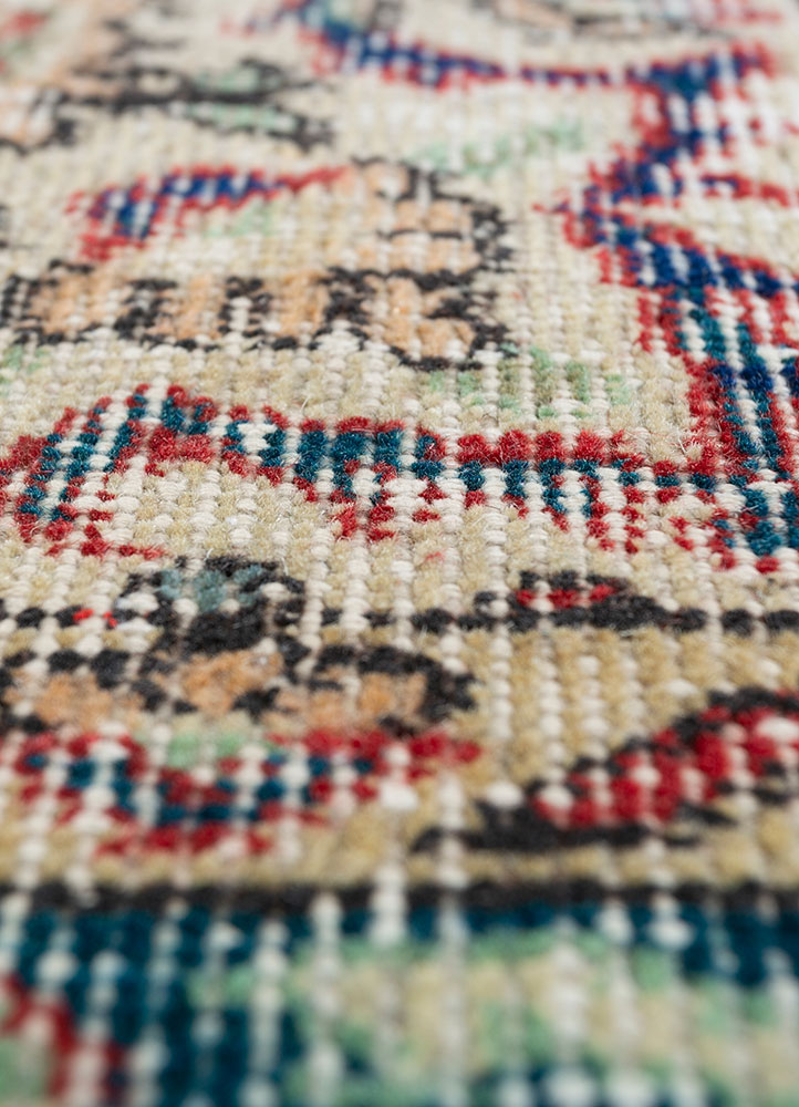 vintage red and orange wool hand knotted Rug - CloseUp