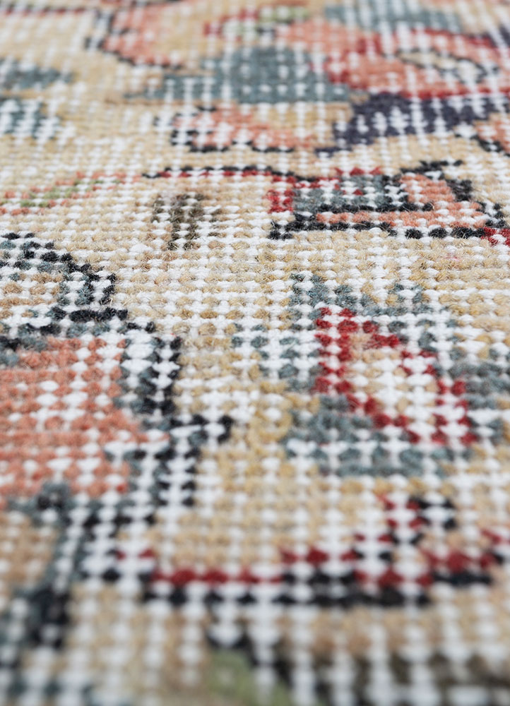 vintage red and orange wool hand knotted Rug - CloseUp