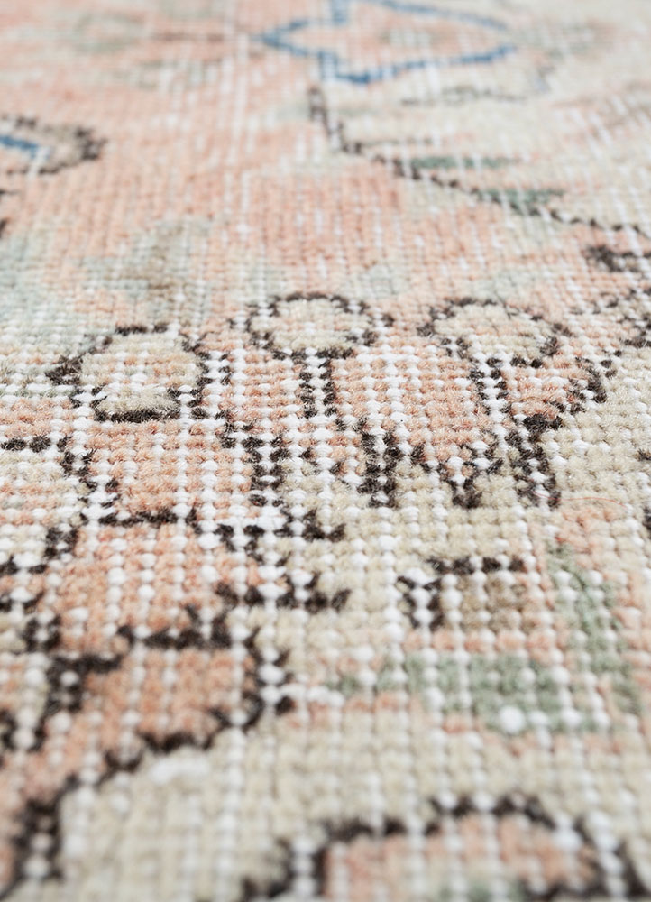 vintage red and orange wool hand knotted Rug - CloseUp