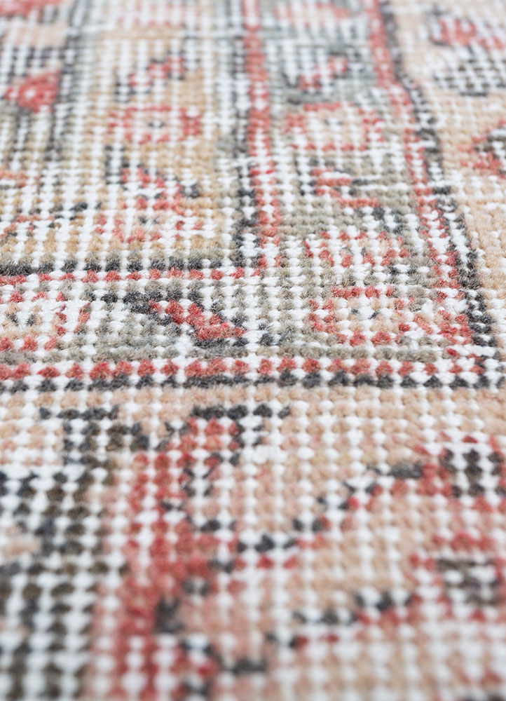 vintage red and orange wool hand knotted Rug - CloseUp