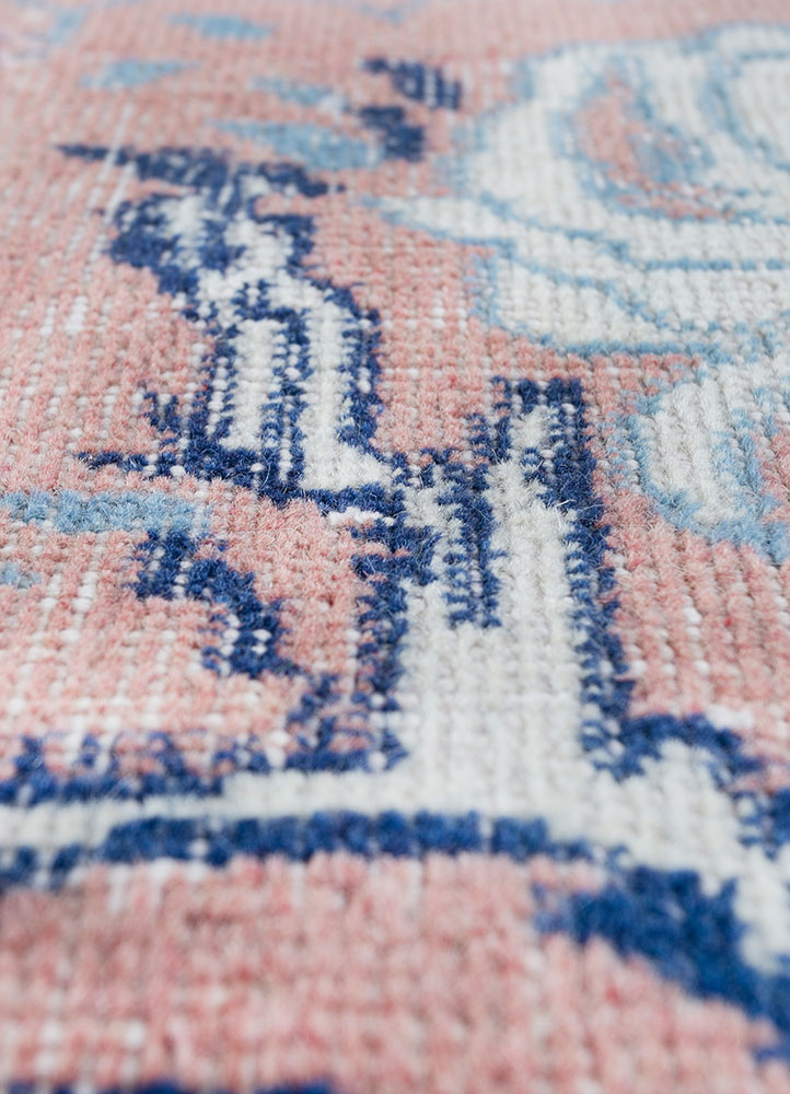 vintage blue wool hand knotted Rug - CloseUp