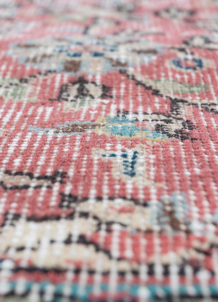 vintage red and orange wool hand knotted Rug - CloseUp