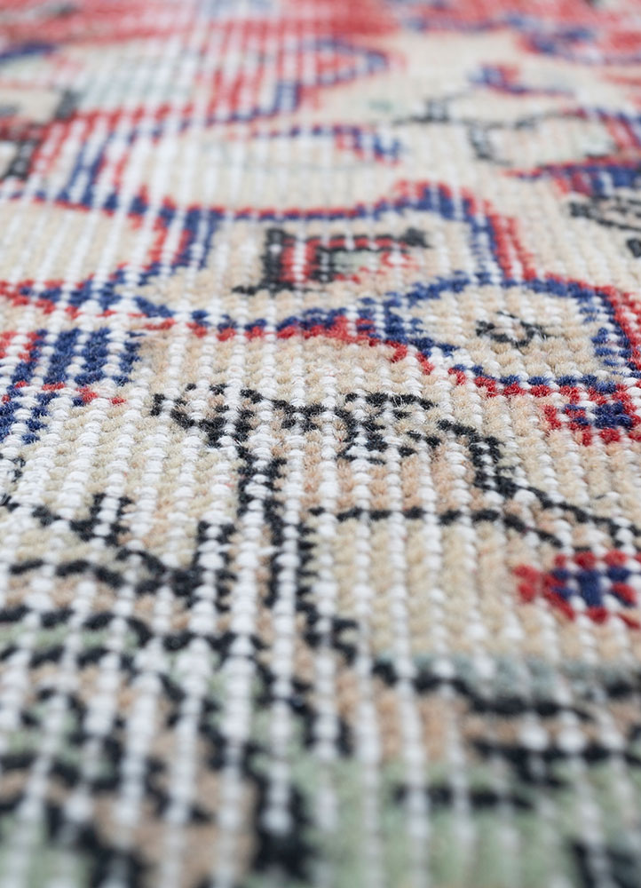 vintage red and orange wool hand knotted Rug - CloseUp