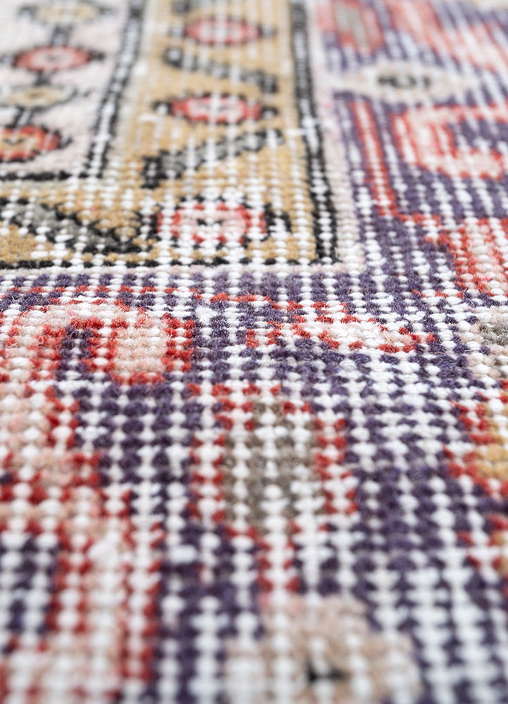 vintage red and orange wool hand knotted Rug - CloseUp