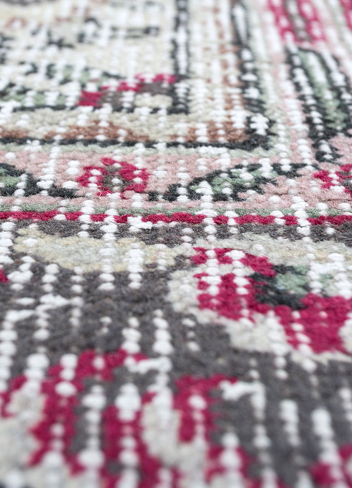 vintage red and orange wool hand knotted Rug - CloseUp