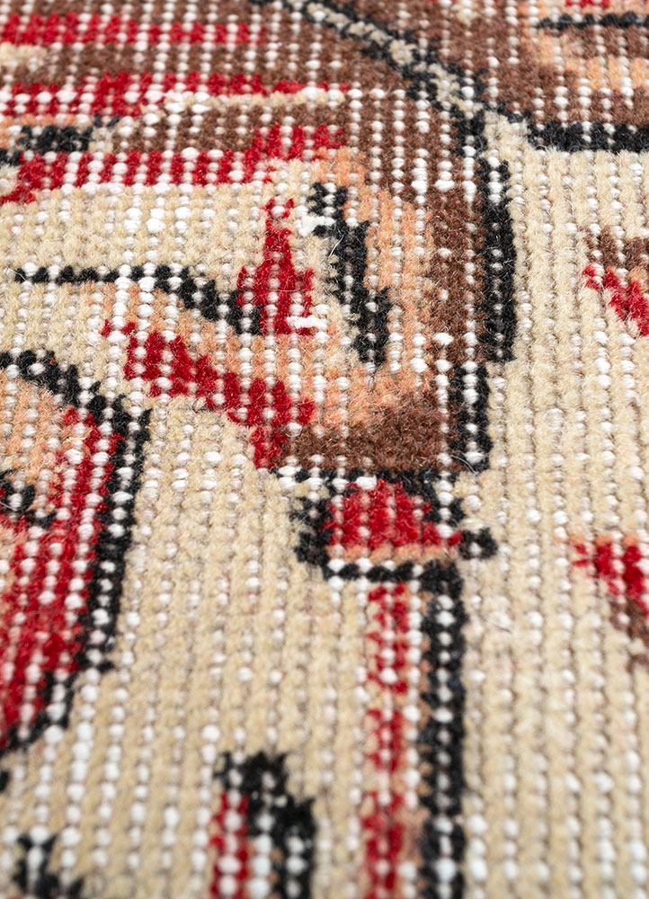 vintage red and orange wool hand knotted Rug - CloseUp