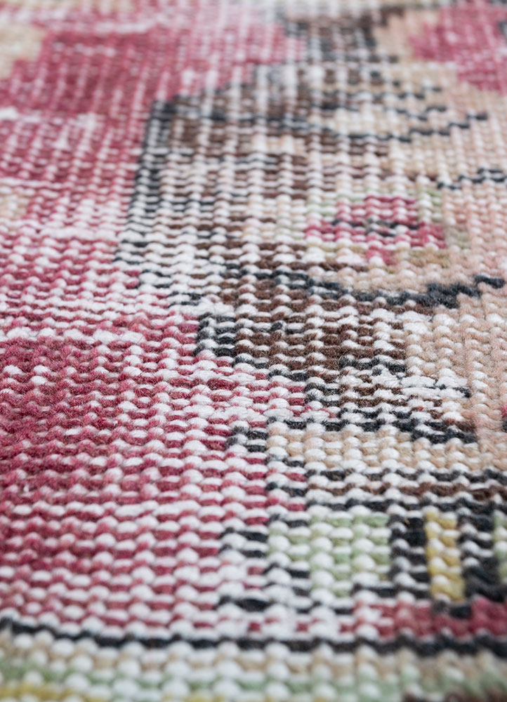vintage red and orange wool hand knotted Rug - CloseUp