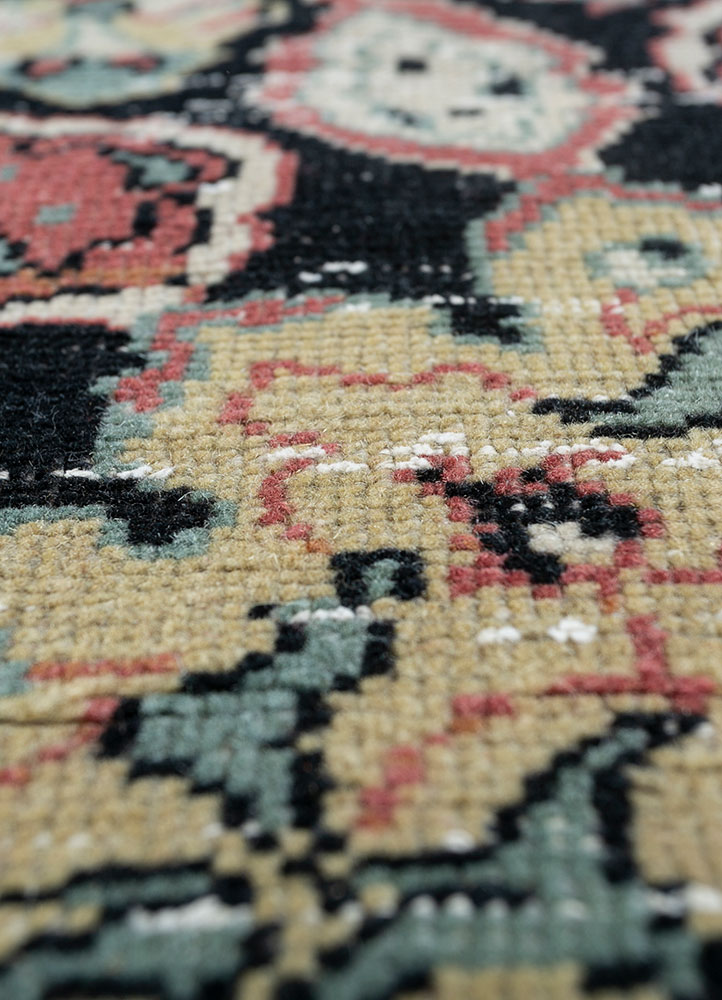 vintage grey and black wool hand knotted Rug - CloseUp