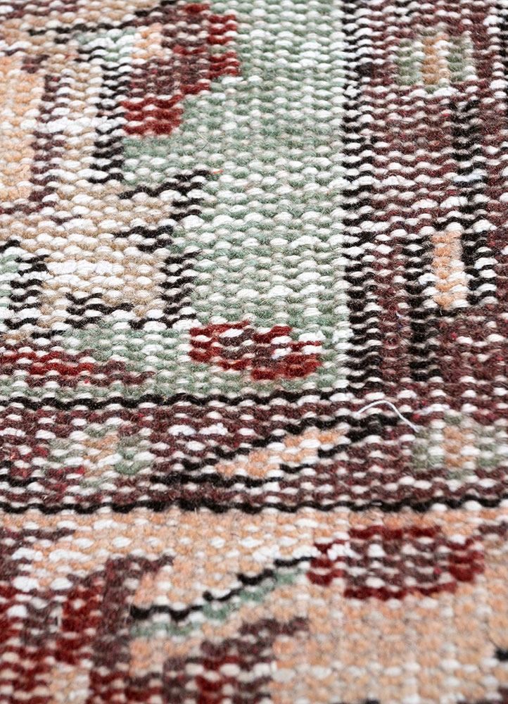 vintage red and orange wool hand knotted Rug - CloseUp