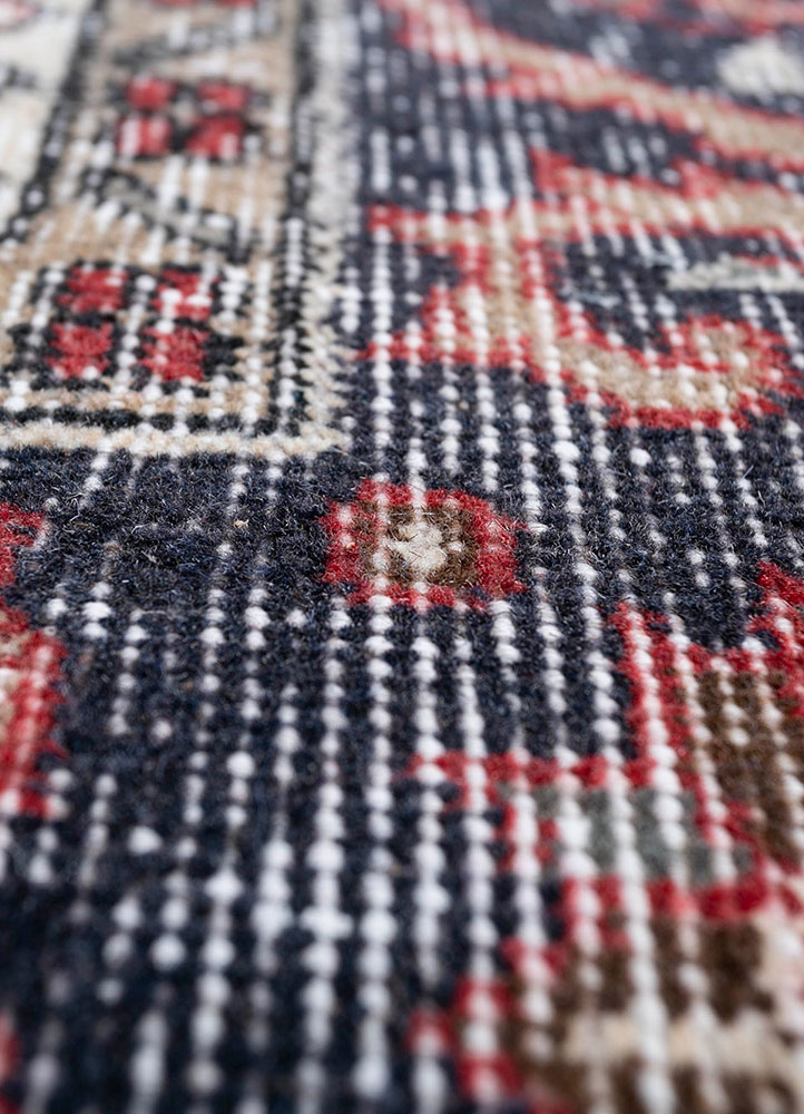 vintage red and orange wool hand knotted Rug - CloseUp