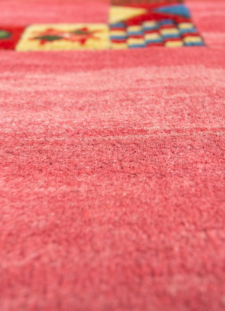 nuray red and orange wool hand knotted Rug - CloseUp
