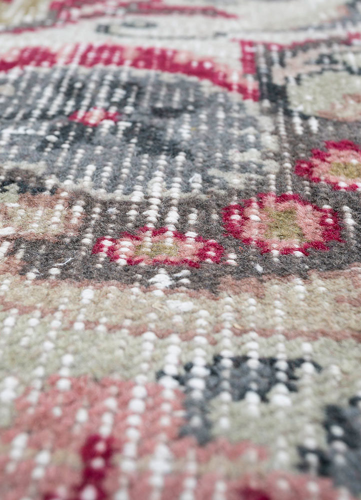 vintage red and orange wool hand knotted Rug - CloseUp