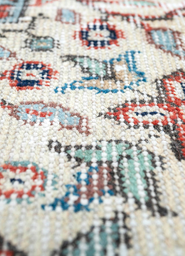 vintage red and orange wool hand knotted Rug - CloseUp