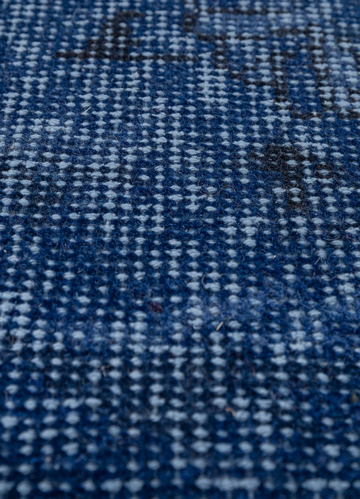 vintage blue wool hand knotted Rug - CloseUp