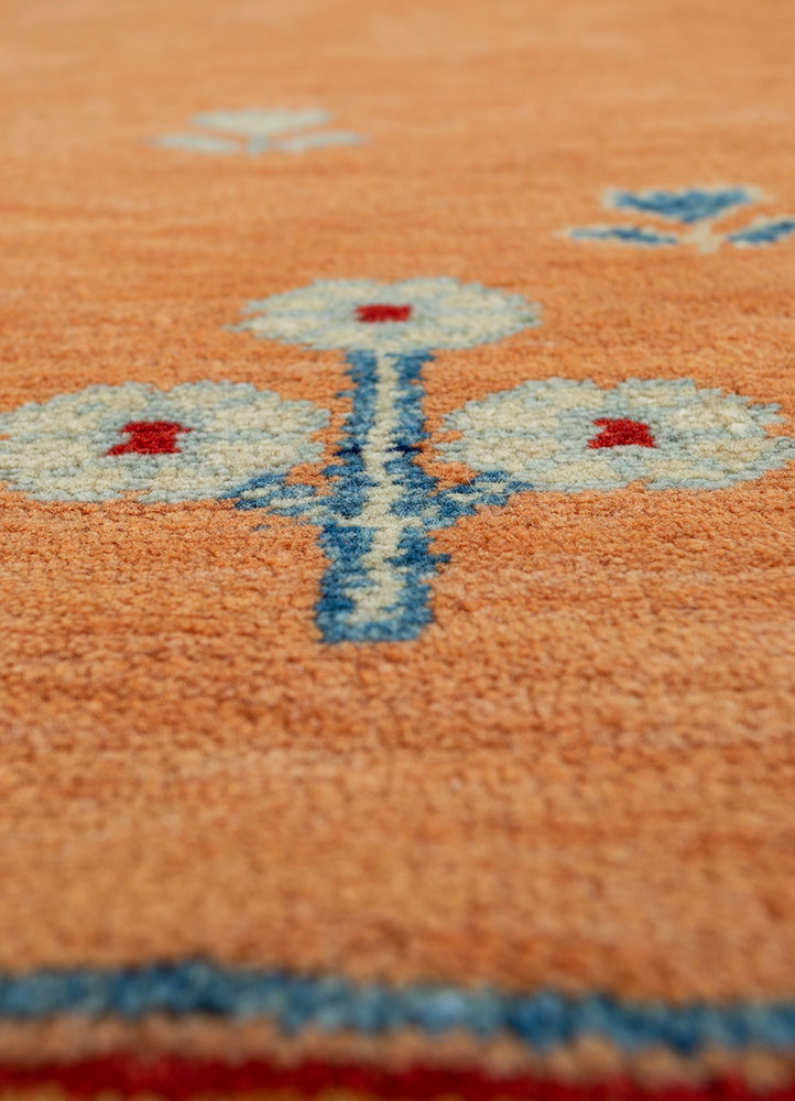 nuray red and orange wool hand knotted Rug - CloseUp