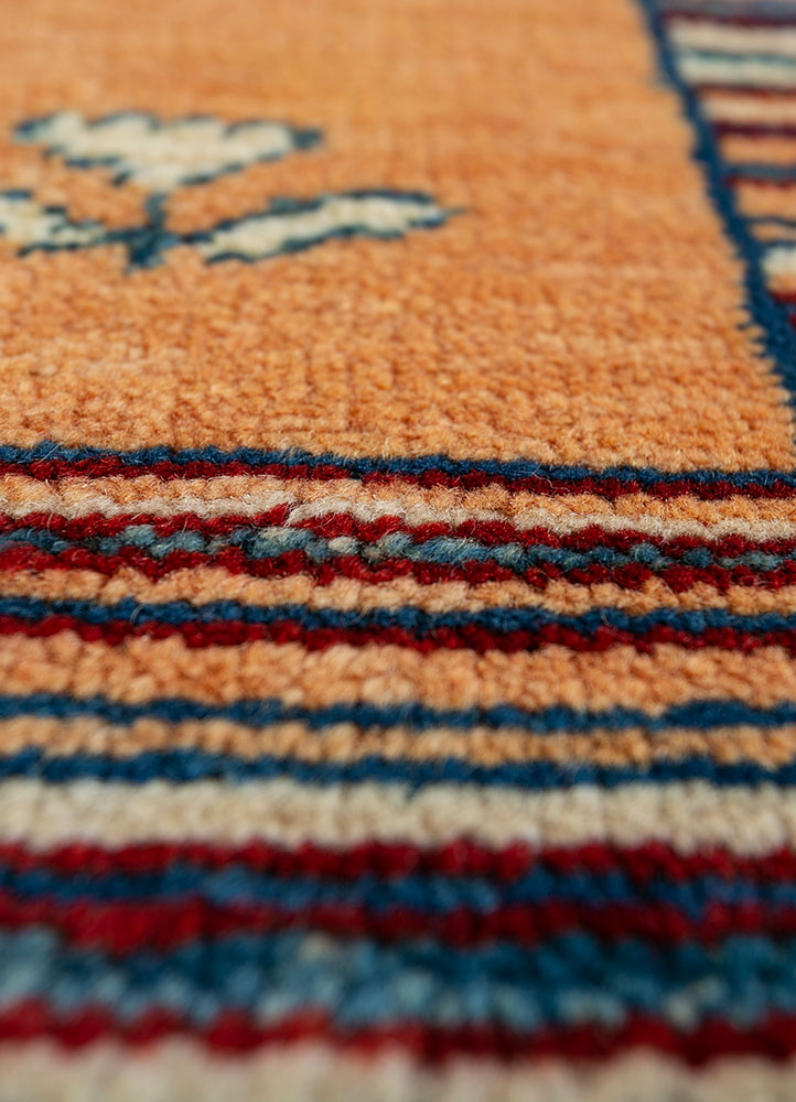 nuray red and orange wool hand knotted Rug - CloseUp