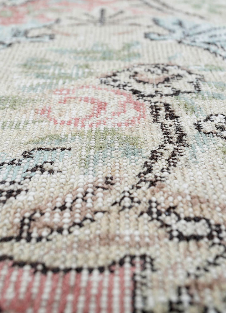 vintage red and orange wool hand knotted Rug - CloseUp