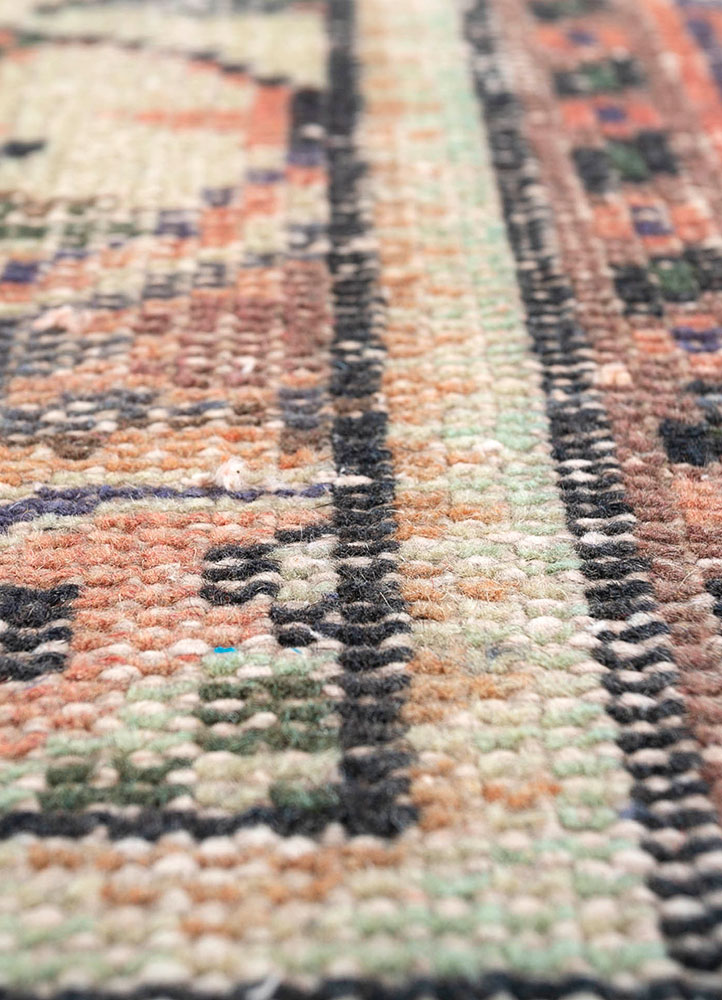 vintage red and orange wool hand knotted Rug - CloseUp
