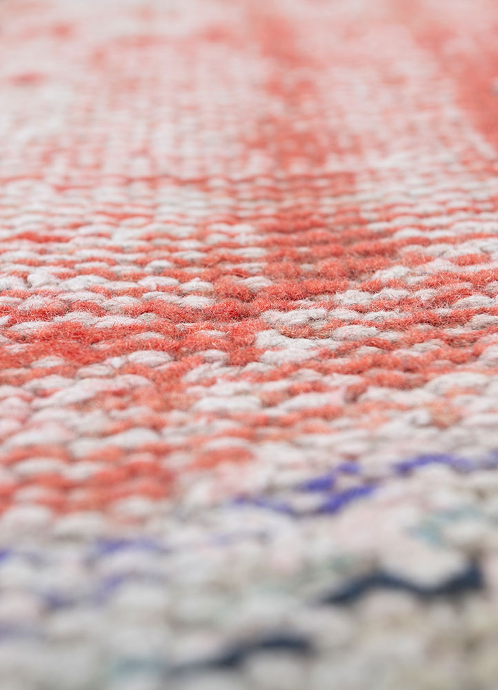vintage red and orange wool hand knotted Rug - CloseUp