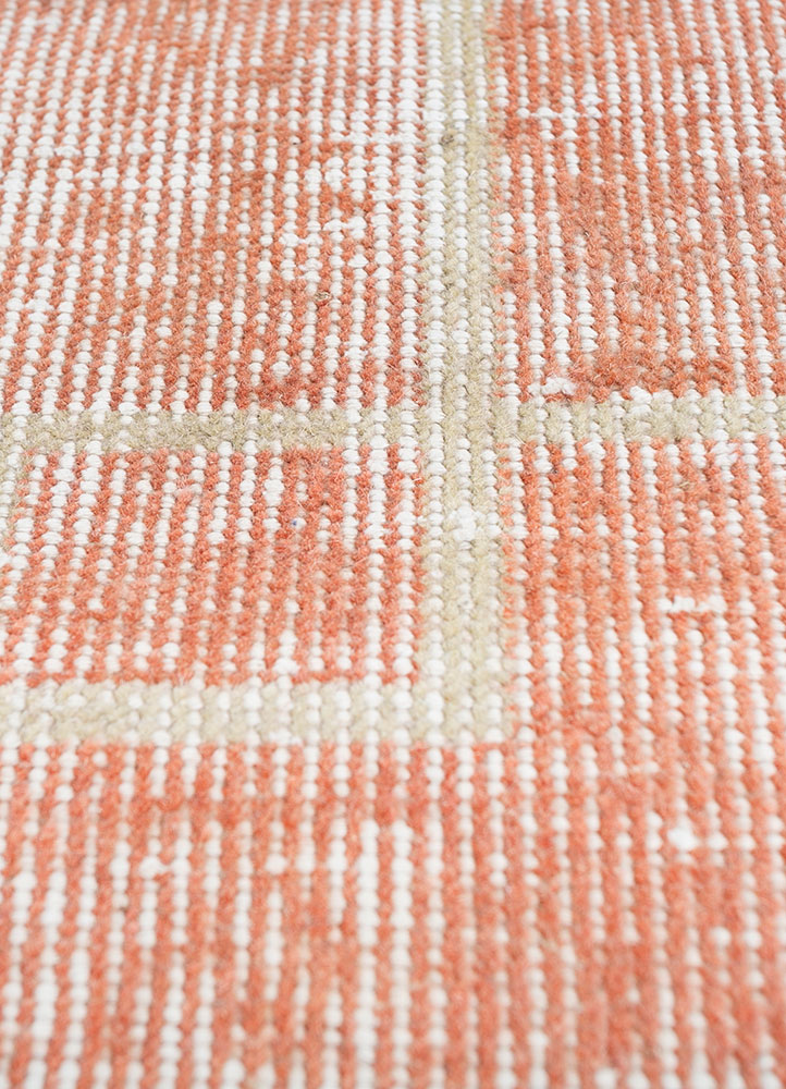 vintage red and orange wool hand knotted Rug - CloseUp