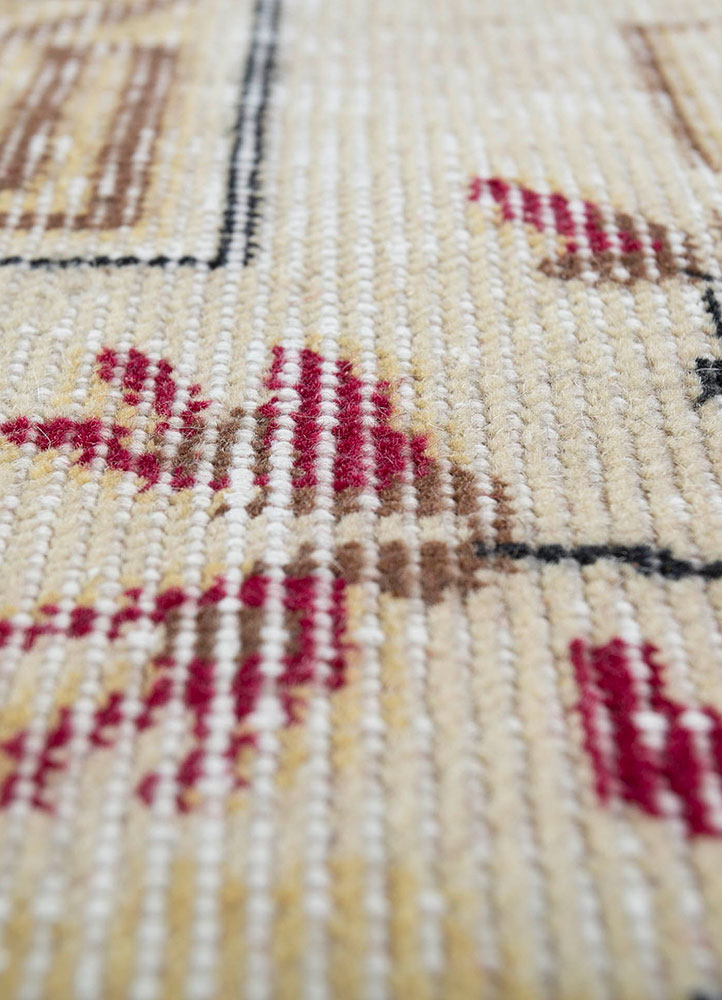 vintage red and orange wool hand knotted Rug - CloseUp