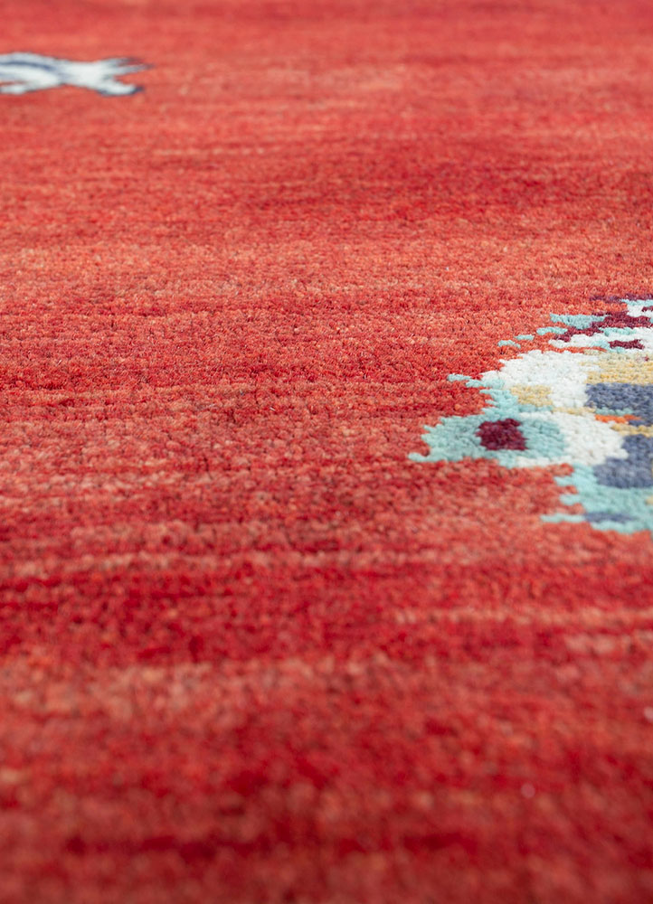 nuray red and orange wool hand knotted Rug - CloseUp