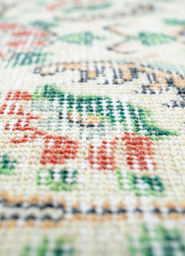 vintage red and orange wool hand knotted Rug - CloseUp