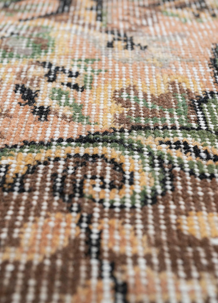 vintage red and orange wool hand knotted Rug - CloseUp