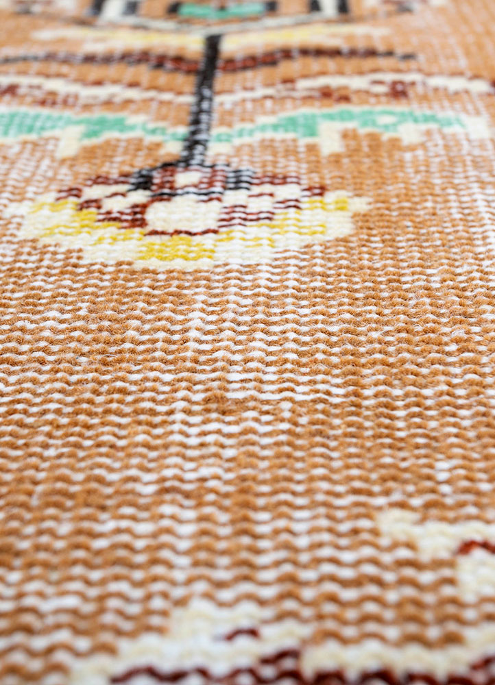 vintage red and orange wool hand knotted Rug - CloseUp