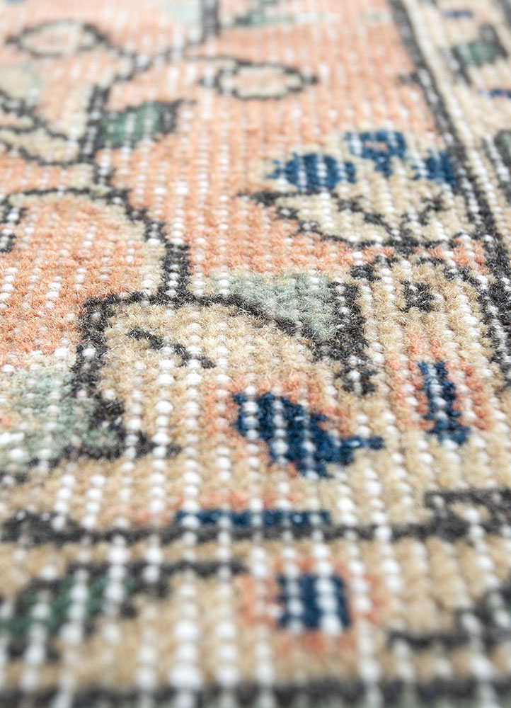 vintage red and orange wool hand knotted Rug - CloseUp