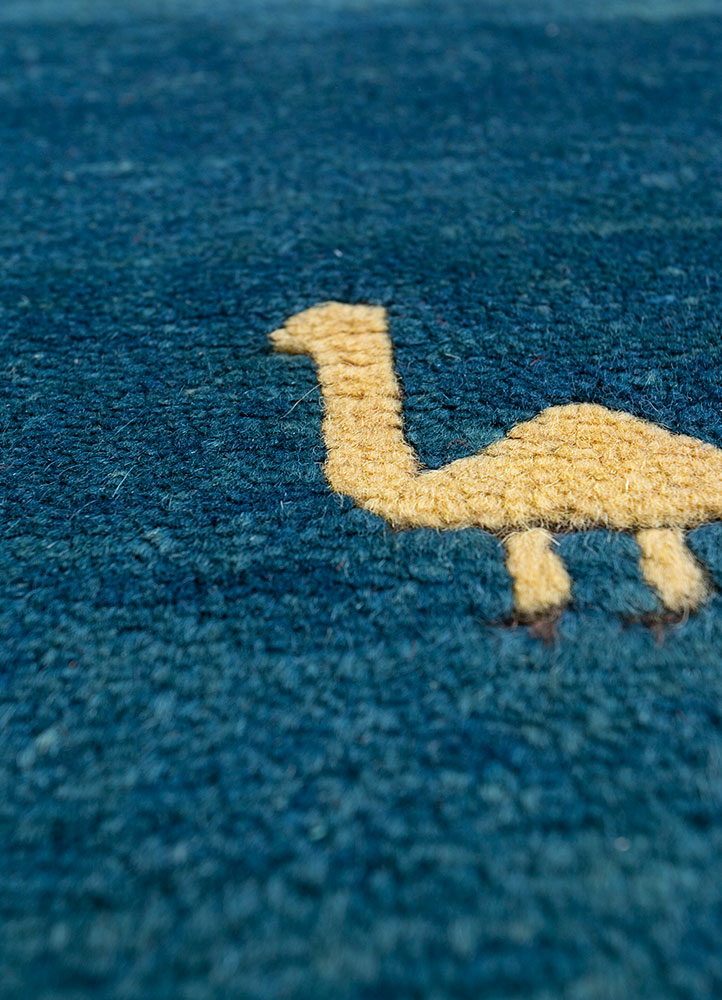 nuray blue wool hand knotted Rug - CloseUp