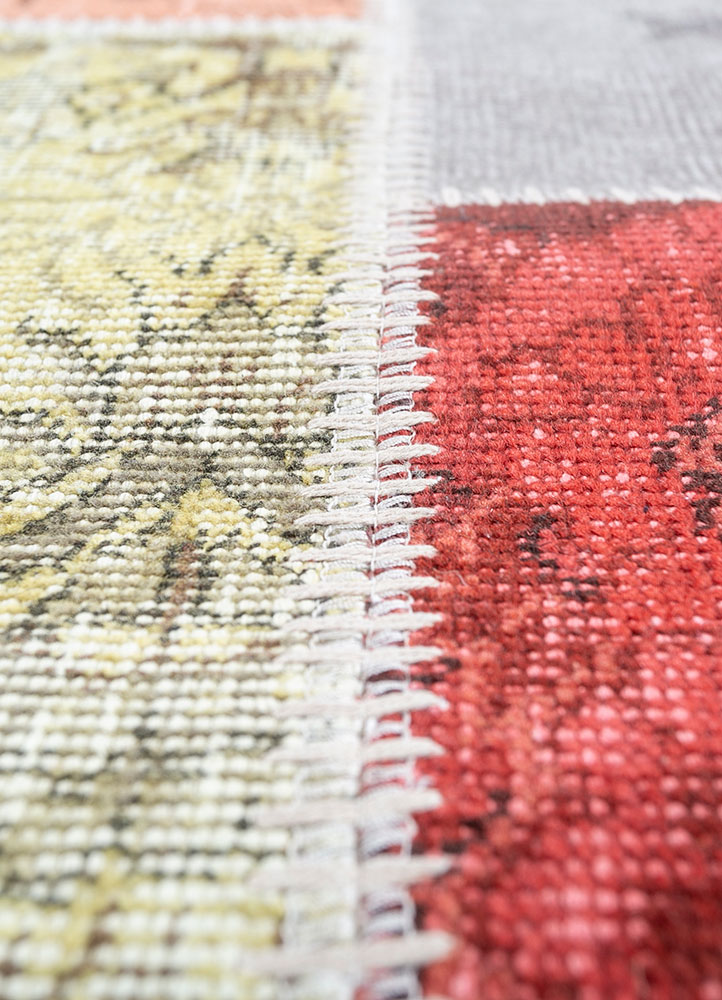 provenance red and orange wool hand knotted Rug - CloseUp