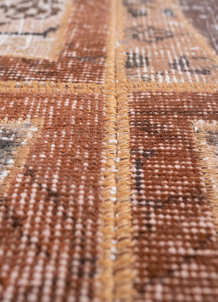 provenance beige and brown wool hand knotted Rug - CloseUp