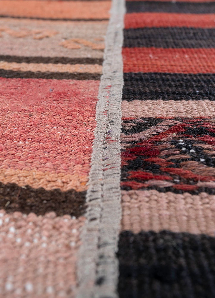 provenance red and orange wool hand knotted Rug - CloseUp