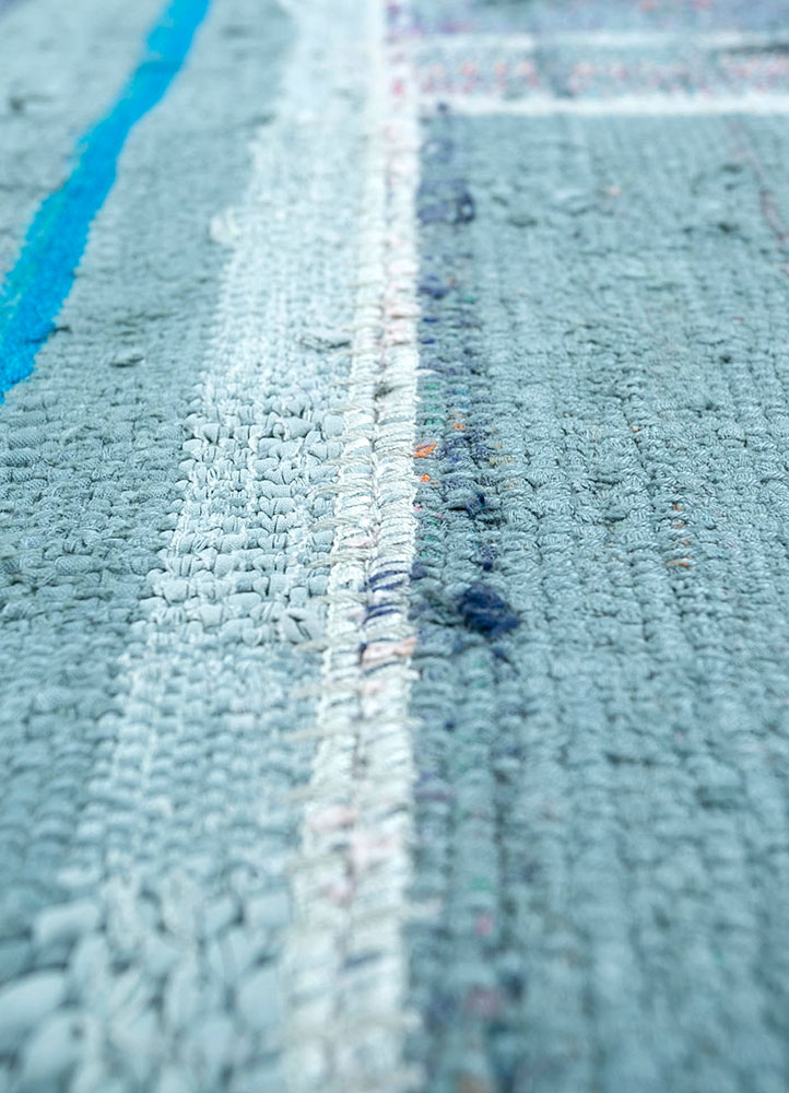 provenance blue wool hand knotted Rug - CloseUp