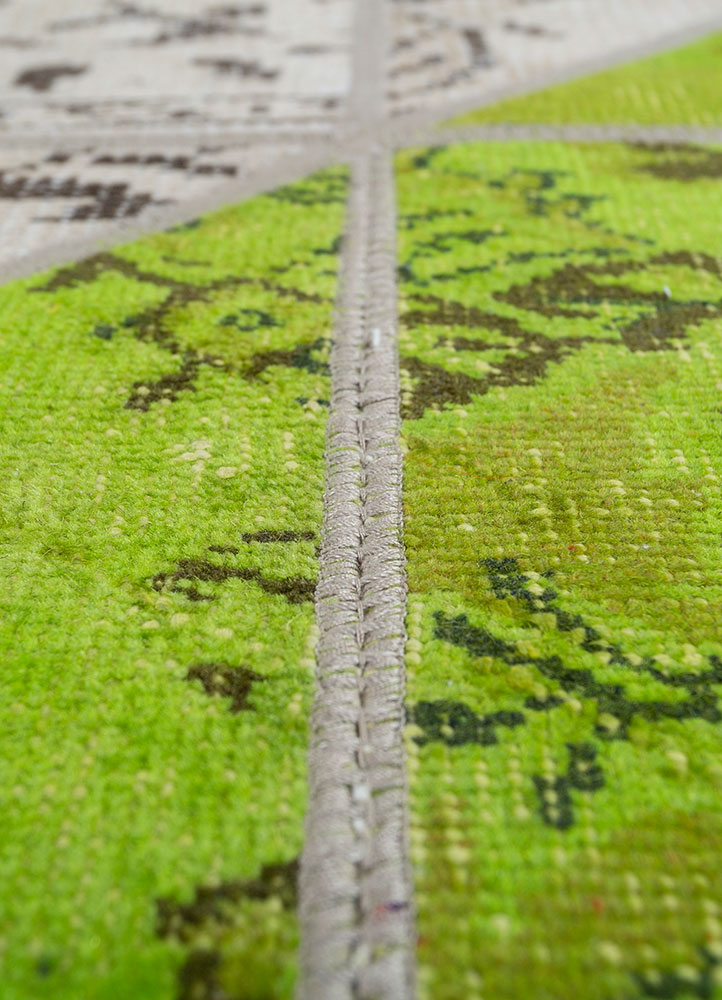 provenance green wool hand knotted Rug - CloseUp