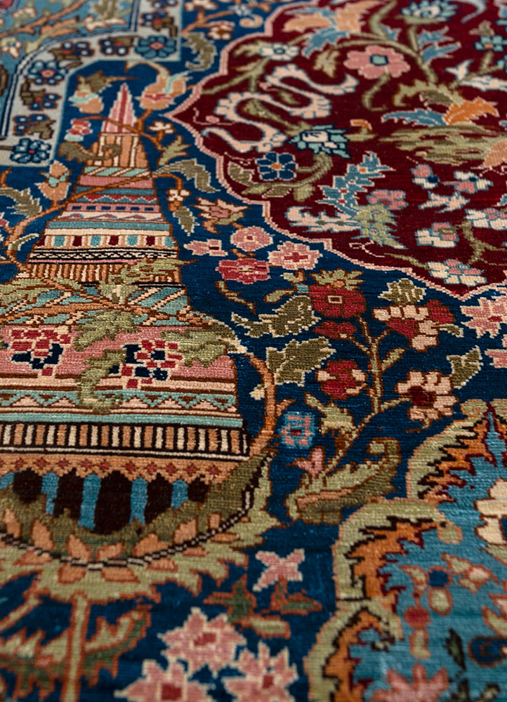 gulmarg blue silk hand knotted Rug - CloseUp