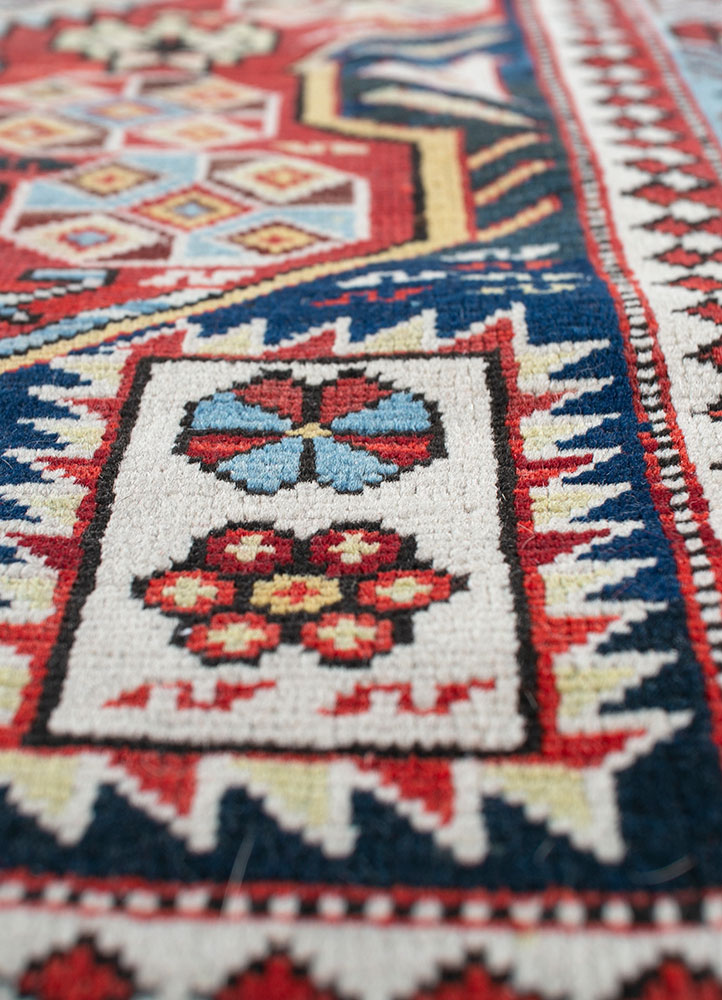 nuray red and orange wool hand knotted Rug - CloseUp