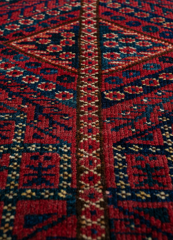 nuray red and orange wool hand knotted Rug - CloseUp