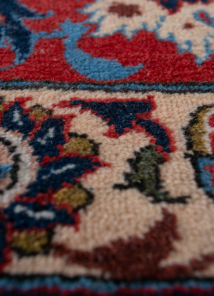 aalam red and orange wool hand knotted Rug - CloseUp