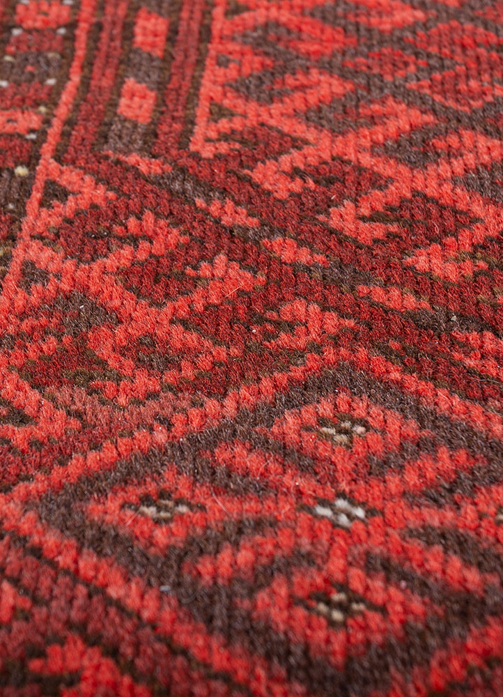 nuray red and orange wool hand knotted Rug - CloseUp