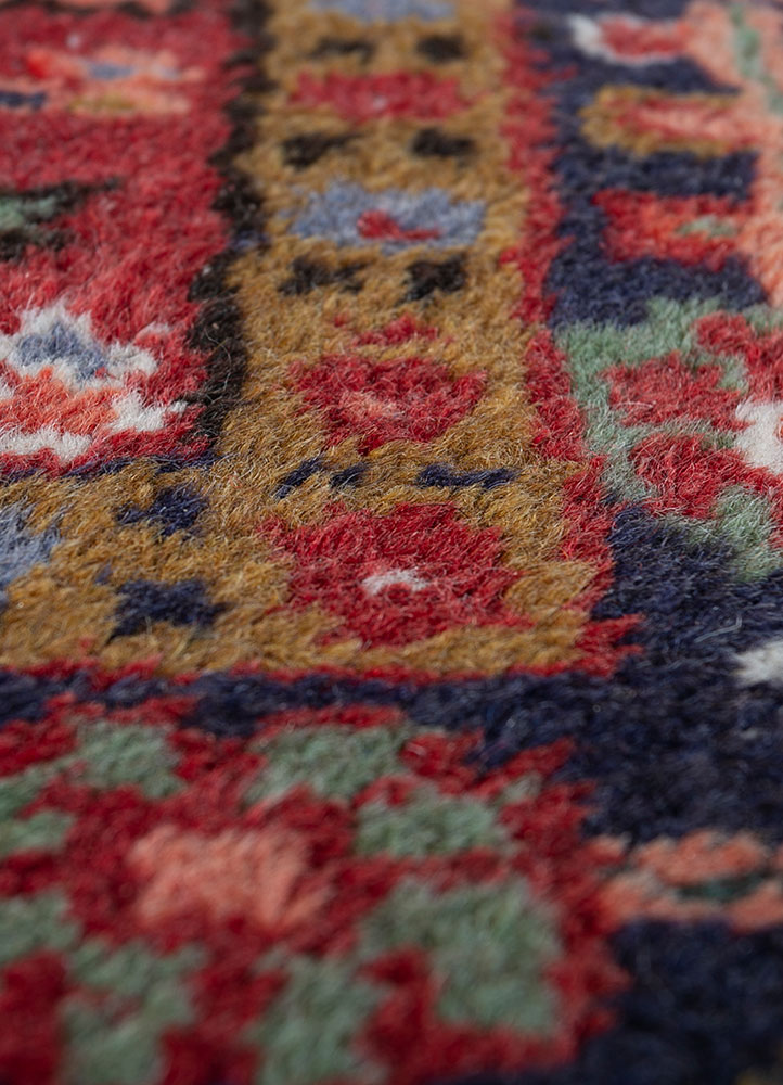 aalam red and orange wool hand knotted Rug - CloseUp
