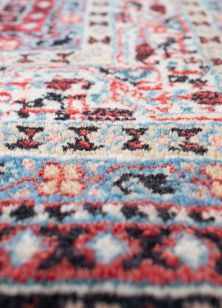aalam red and orange wool hand knotted Rug - CloseUp