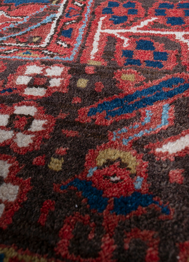aalam red and orange wool hand knotted Rug - CloseUp