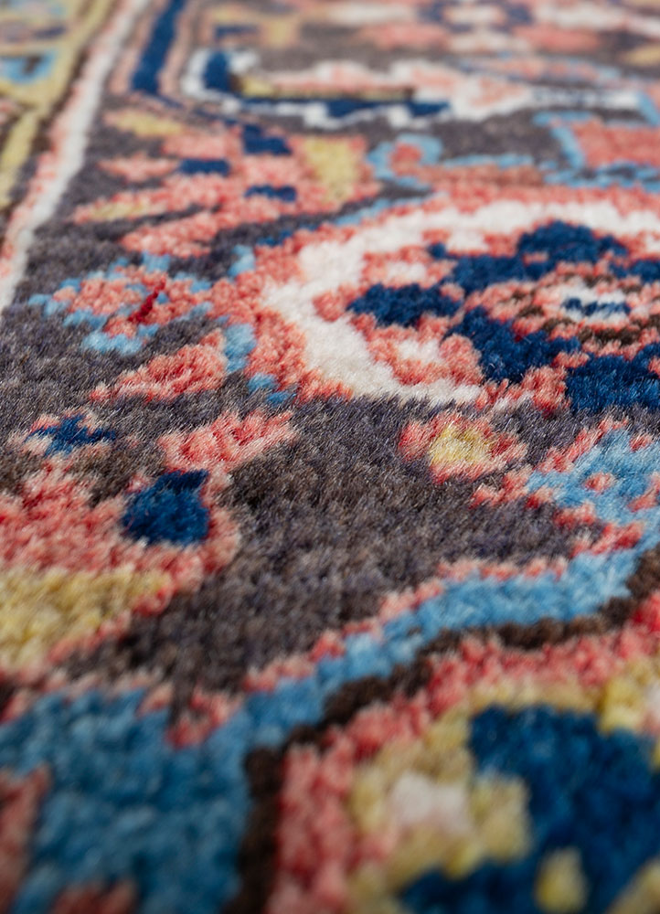 aalam red and orange wool hand knotted Rug - CloseUp