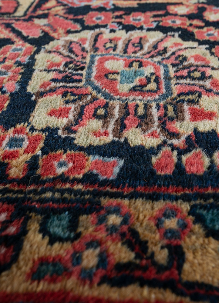 aalam red and orange wool hand knotted Rug - CloseUp