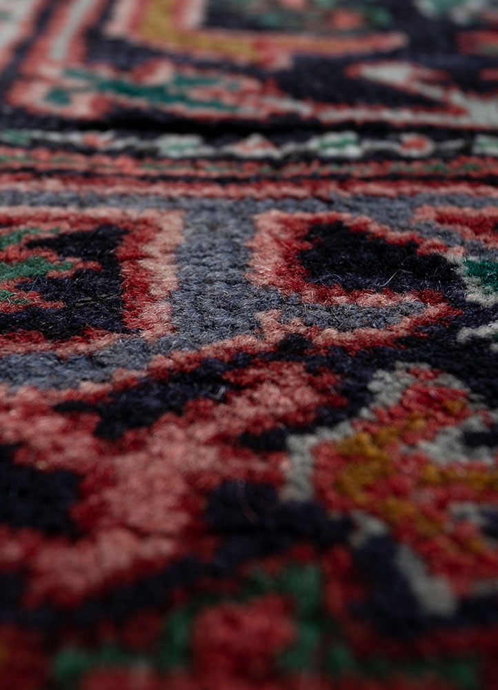 aalam red and orange wool hand knotted Rug - CloseUp