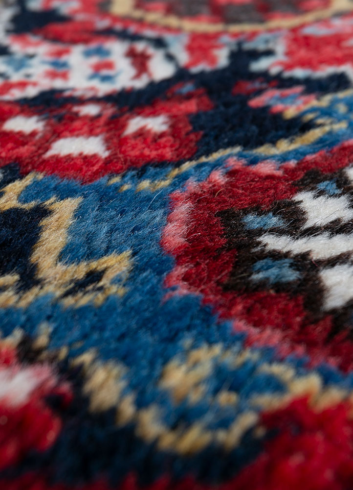 aalam red and orange wool hand knotted Rug - CloseUp