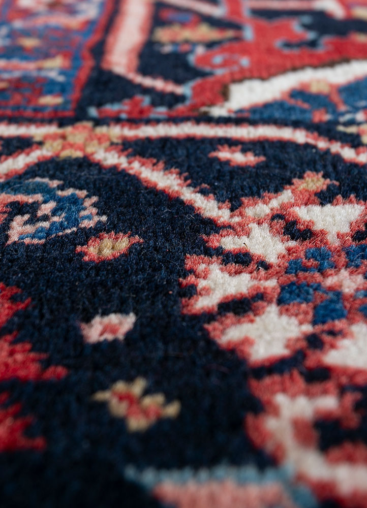 aalam red and orange wool hand knotted Rug - CloseUp