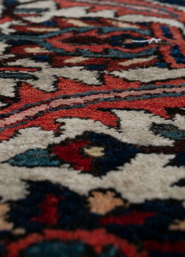 aalam red and orange wool hand knotted Rug - CloseUp